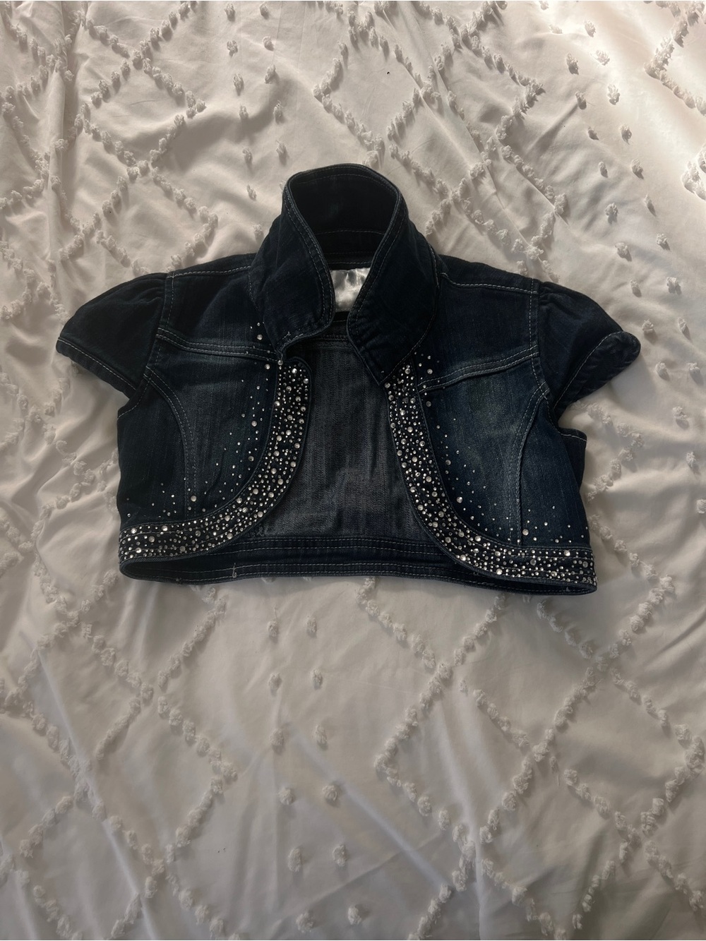 Justice Dark Blue Denim Cropped Bolero Jacket with Rhinestones Girls Size 12